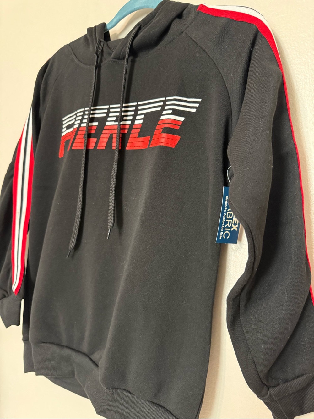 Bobbie Brooks Black Hoodie with Red & White Stripe Accents